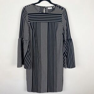 New York & Co Sheath Dress Womens M Vertical Stripe Bell Sleeve Office Boho